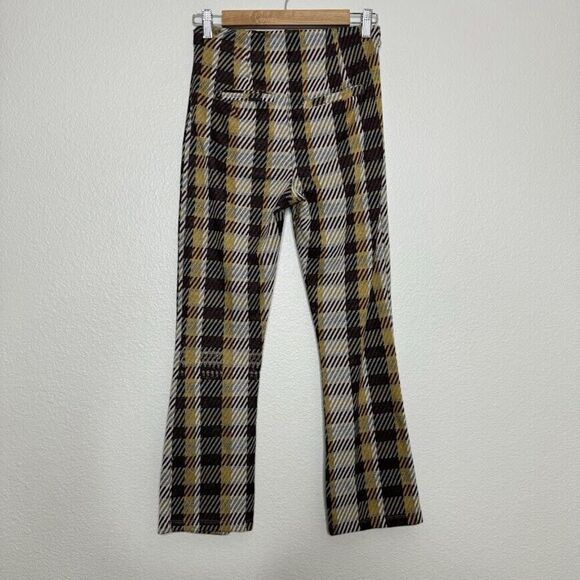 Free People Pants Sz 2 Plaid Checkered Kick Flare Cropped Knit 70s Hippie Retro - Picture 13 of 15
